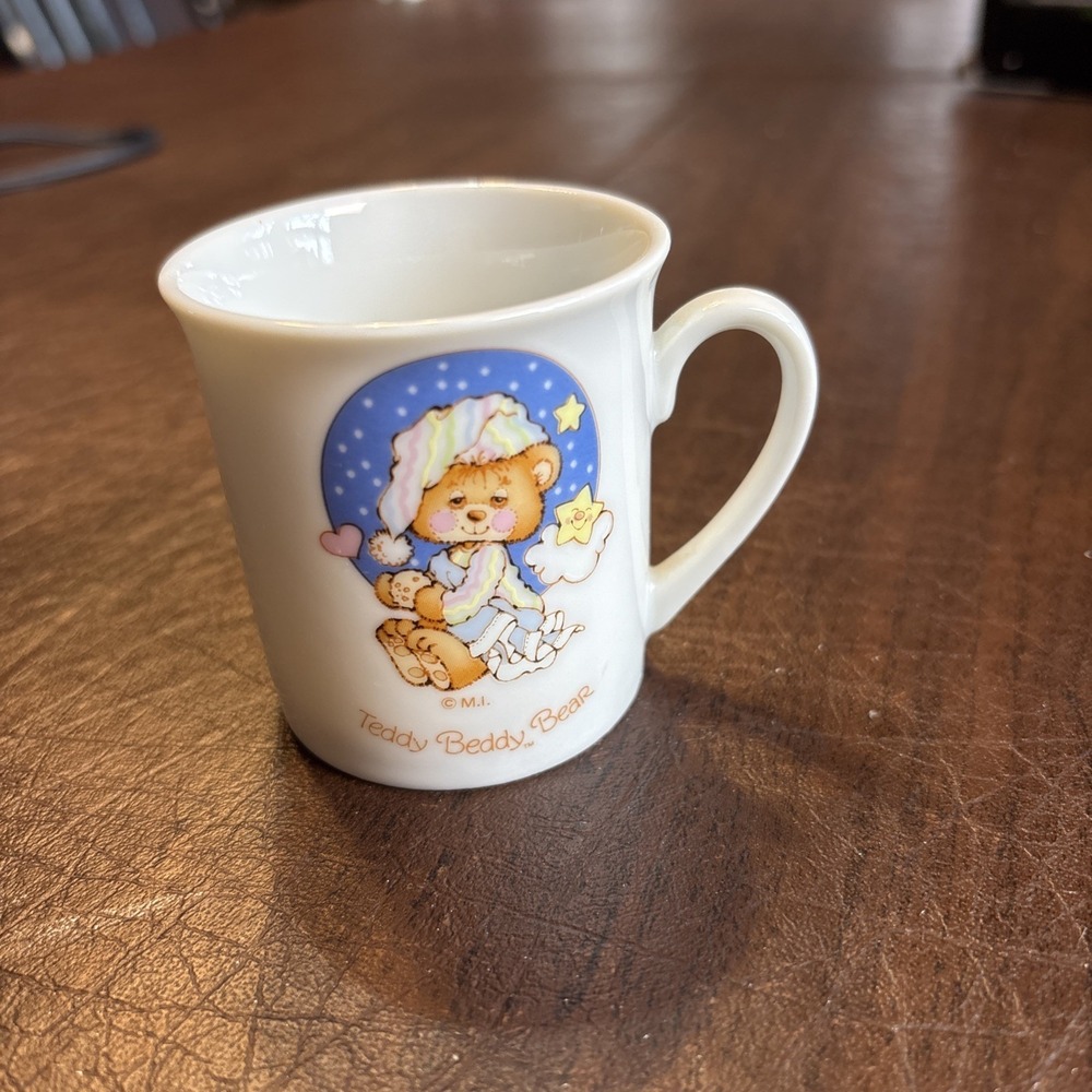 Vintage Teddy‎ Beddy Bear Small Ceramic Baby Cup Mug 1982 Enesco RARE!
